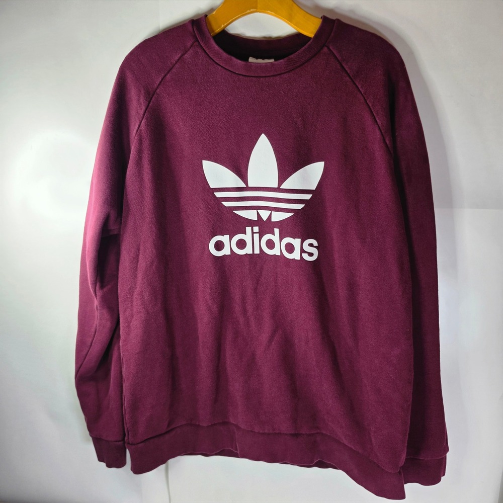 Adidas Originals Crewneck Sweatshirt Mens L Maroon Burgundy Trefoil Pullover